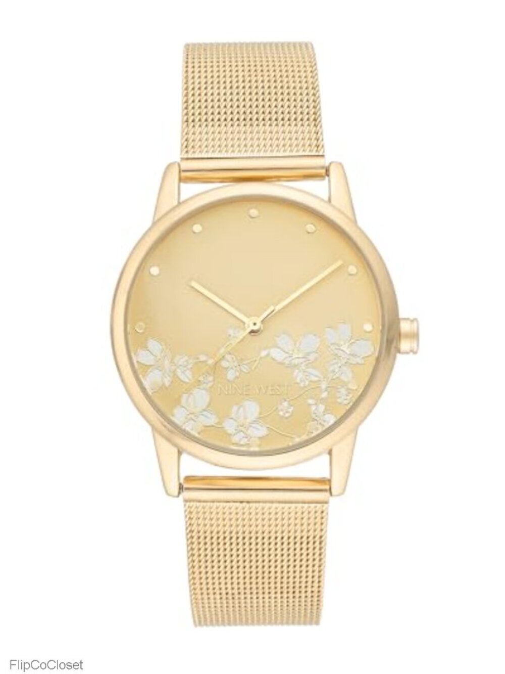 Elegant Floral Dial Women's Watch Gold Mesh Bracelet Quartz